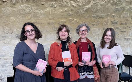 Georgina Fooks, Nicol Hochholczerová, Julia Sherwood and Mary Orsak with copies of This Room Is Impossible to Eat