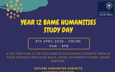 Poster for the BAME Humanities Study Day with all the key event details and a QR code for registering