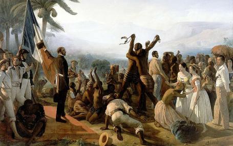 Image of the oil painting 'L'Abolition de l'esclavage dans les colonies françaises en 1848' by François-Auguste Biard