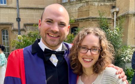 A photo of Dr Jake Robertson with his supervisor Prof Polly Jones