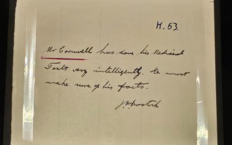 A note by J. Knight Bostock, on show at the Weston Library, on loan from Lincoln College archives. 