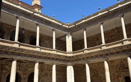 The interior of Salamanca’s Faculty of Philology, with vítores visible on the walls 