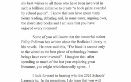 A message from the Schools' Laureate