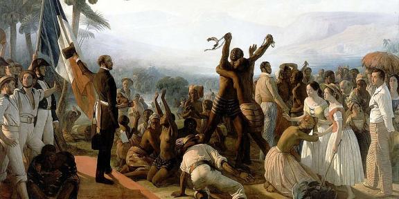 Image of the oil painting 'L'Abolition de l'esclavage dans les colonies françaises en 1848' by François-Auguste Biard