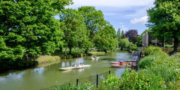 People punting on the River Cherwell, St Hilda's College