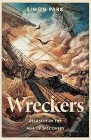 Shipwreck with swirling waves and people clinging to mast