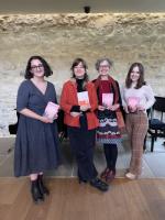 Georgina Fooks, Nicol Hochholczerová, Julia Sherwood and Mary Orsak with copies of This Room Is Impossible to Eat
