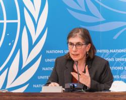 Elizabeth Throssel speaking at the UN