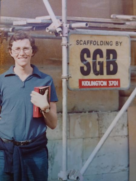 Tim clutching his copy of Pascal in the High Street, 1979