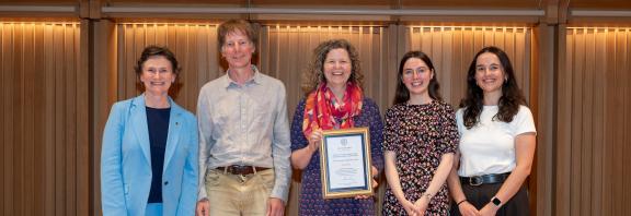 Prof. Irene Tracey, Prof. Charlie Louth, Dr Charlotte Ryland, Dr Elly Walters, and Dr Catriona Parry at the Awards Ceremony. 